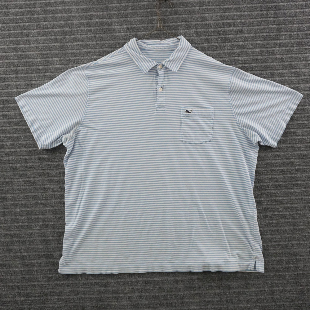 Vineyard Vines Polo Shirt Mens XL Blue Striped Short Sleeve Pocket Logo
